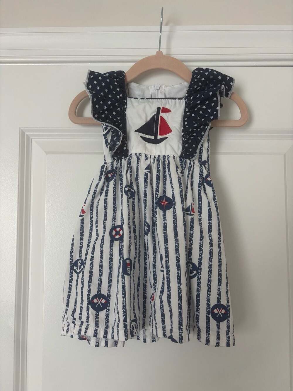 Nautical Sailboat Baby Girl Sleeveless Ruffle Dress